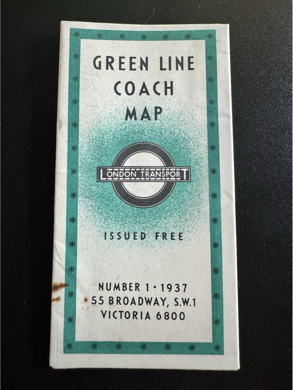 1937 Green Line Coach Map London Transport Number 1